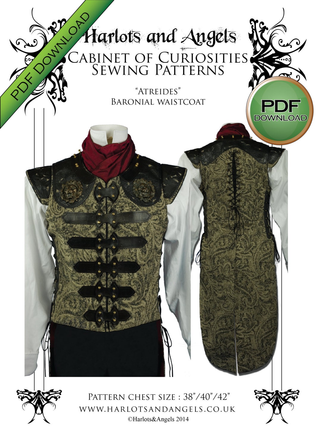 Mens Steampunk Vest / Waistcoat Sewing pattern. PDF. Prints