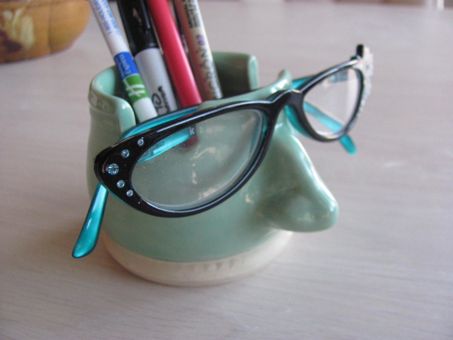 Pencil Cup Eyeglass Holder Ceramic Pottery by SieloffsArtPottery