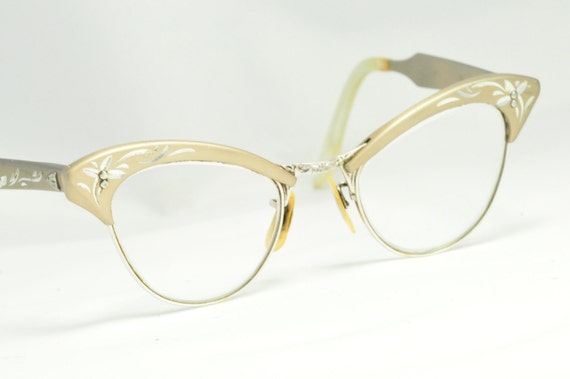 American Optical Cat Eye Glasses Browline Style Matte Gold w