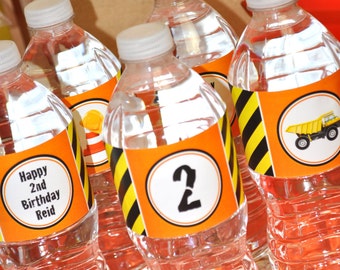 Construction Birthday Water Bottle Labels, Boys 1st Birthday, Birthday Party Decoration, Drink Bottle Wraps, Dump Truck Birthday - Set of 10