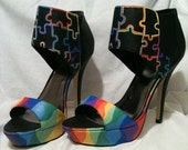 Rainbow Stiletto Heels Custom Hand Painted Stiletto High Heels Pumps