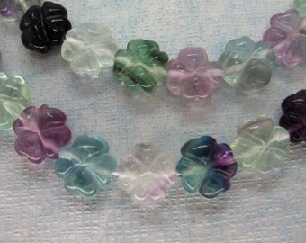 Genuine Rainbow Fluorite Carved Flower Beads - 16 Inch Strand