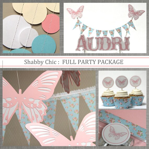 Shabby Chic - Birthday or Baby Shower Decorations , FULL PARTY PACKAGE Il_570xn