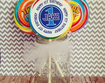 first birthday lollipop stickers, birthday boy stickers--set of 12