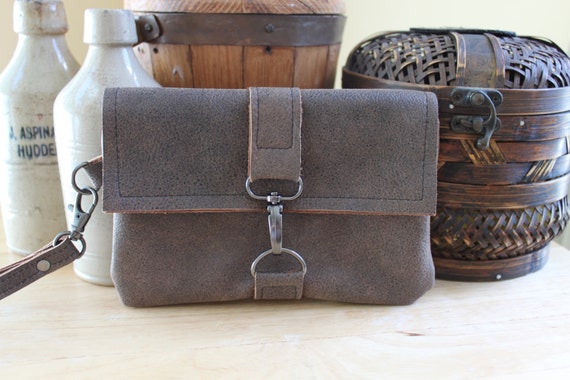 Leather Wristlet with Hook Closure