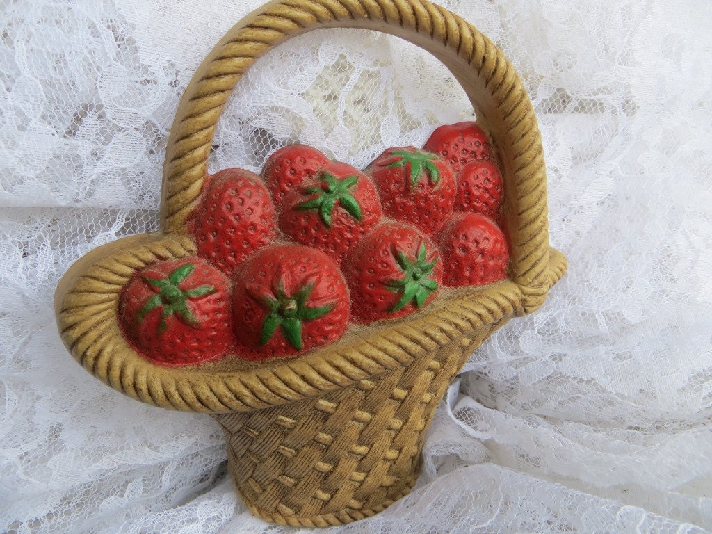 Cute Hard Plastic Basket of Strawberries Wall Hanging by