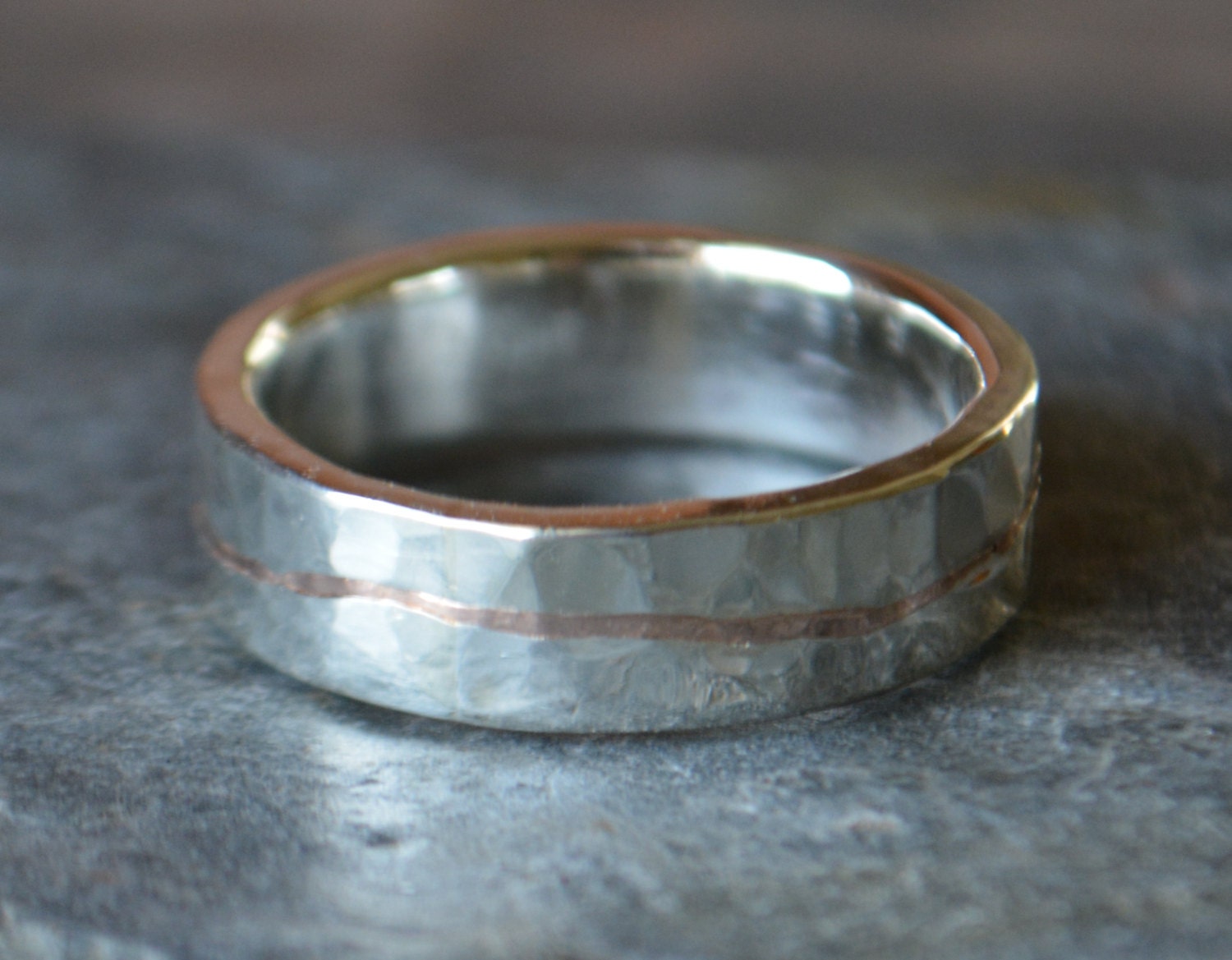 Rose Gold Sterling Silver Mens Wedding Band Textured Eco