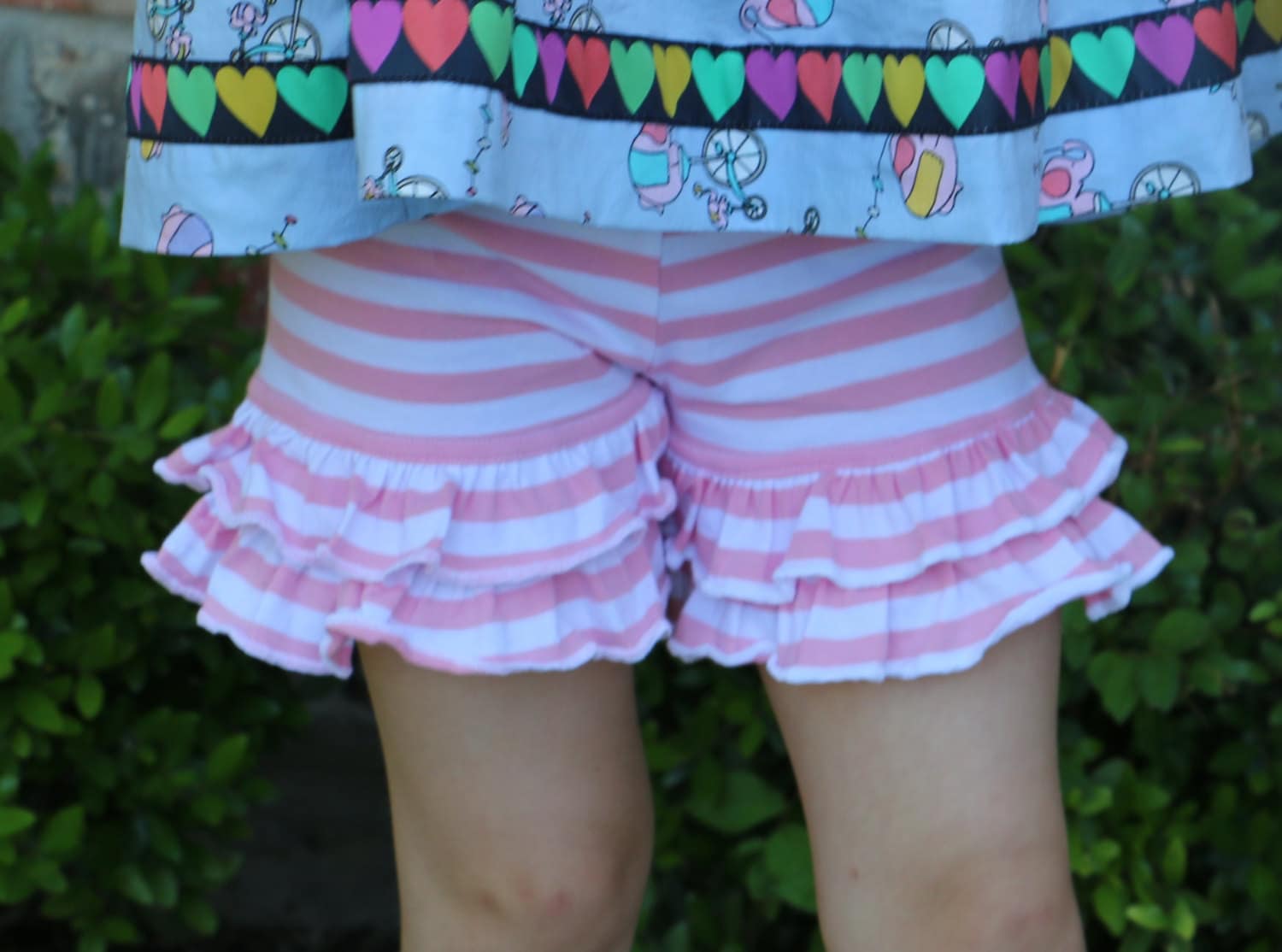 pink and white stripe knit double ruffle shorts shorties sizes