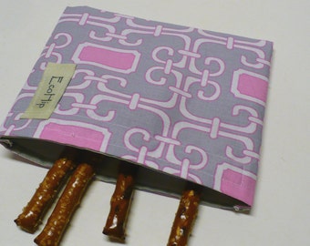 Reusable Snack Bag - Reusable Baggie - Pink Snack Bag - Fabric Snack Bag - Reusable Fabric Snack Bag - Pink and Grey