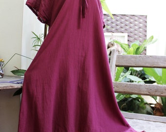 Double Layers Cotton Dress - Saranya 1409-06 Red Wine