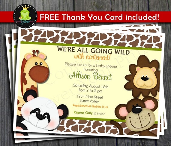 Jungle Baby Shower Invitation - FREE Thank You Card included Il_570xn