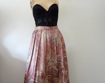 1980s Floral Brocade Skirt / pleated aline party skirt / vintage spring fashion