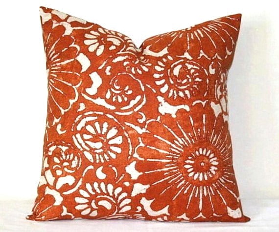 Burnt Orange and Beige Decorative Pillow 18 inch Throw Pillow