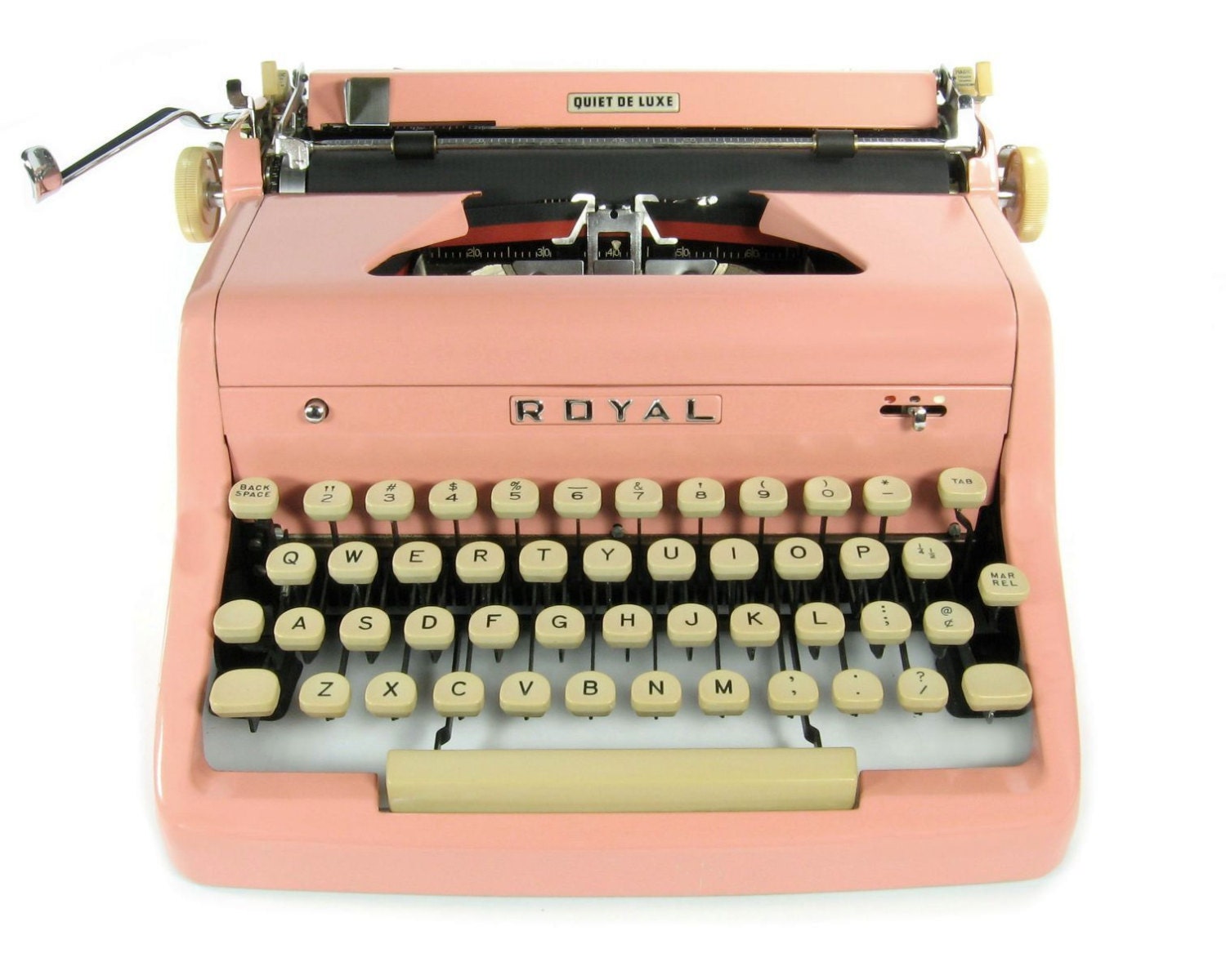 1955 Pink Royal Typewriter Quiet DeLuxe with Original Case and
