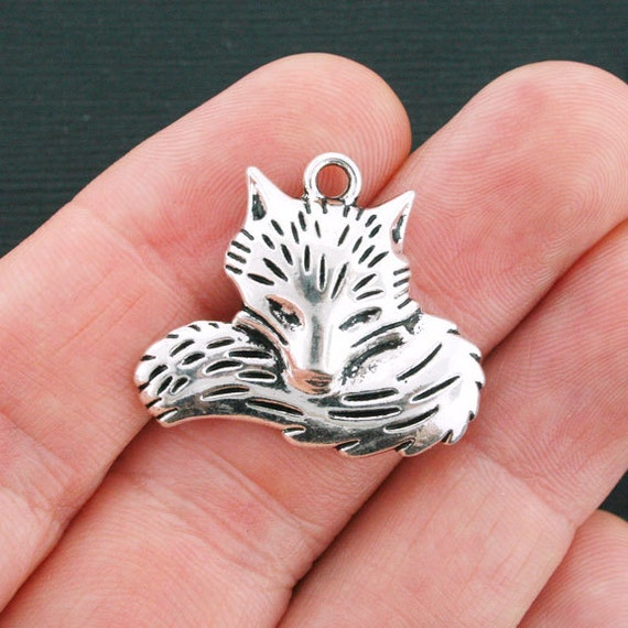 5 Fox Charms Antique Silver Tone with Wonderful Details