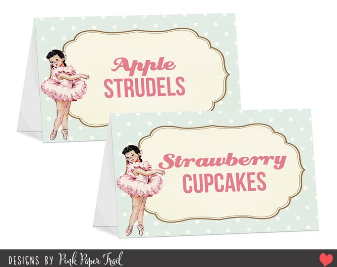 Food Tent Cards, Ballerina Themed, Customizable Menu, Printable Buffet Signs