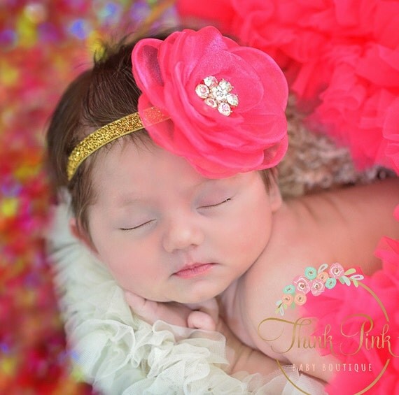 CHOOSE COLOR Baby Headbands ,Baby girl Headband,Newborn Headband, Pink baby headband,Baby Hair Bows,, Flower Headband, Easter Headband by ThinkPinkBows