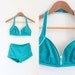 Vintage 60s Bikini, Green High Waist Retro Bikini, Swimsuit 60s Swimwear, size Medium Large