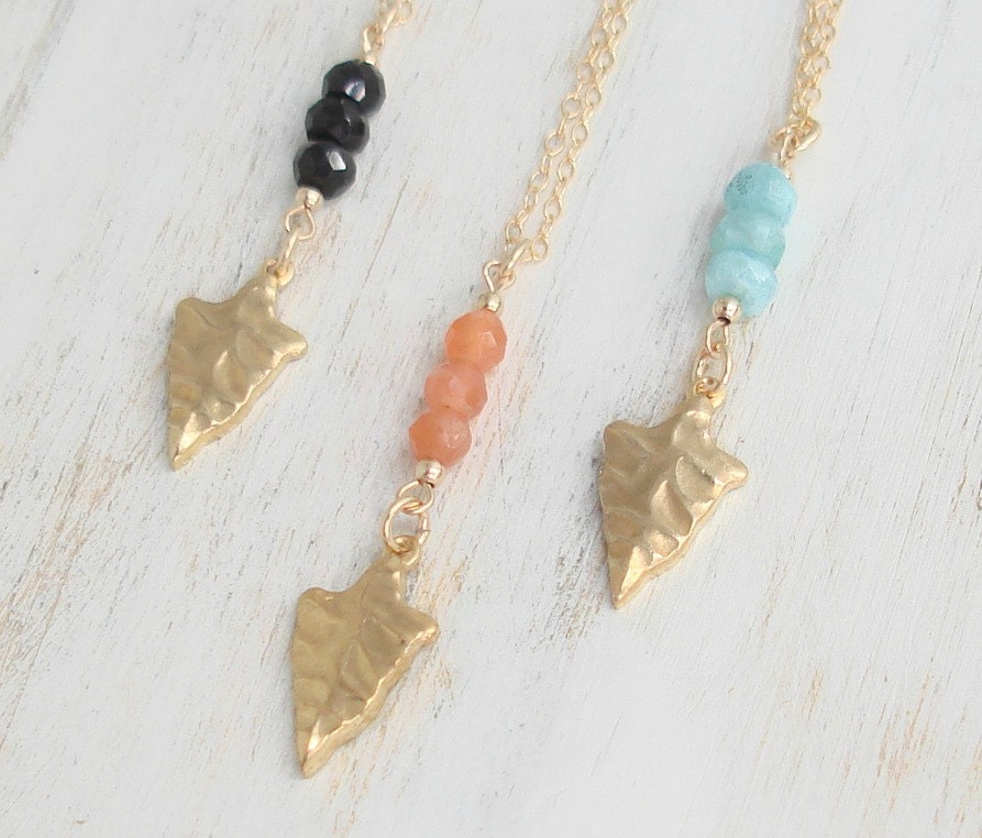 Gold Arrowhead Necklace with Gems 14k Gold FilledBrassBlack