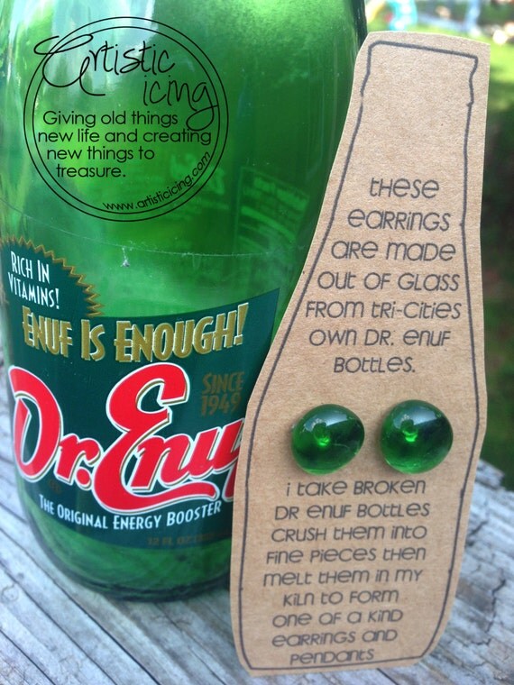 Recycled Glass Dr Enuf Green Bottle Post Earrings