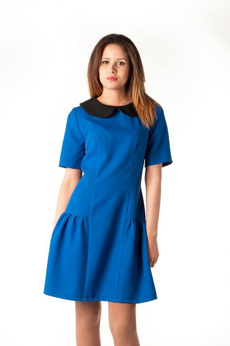 Blue and black dress collar A line cute by