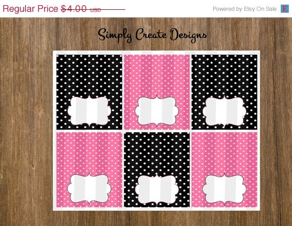 SALE Pink and Black Food Labels Polka Dot NON Personalized 8.5x11 Digital File JPEG or Pdf Il_570xn