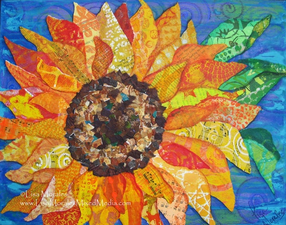 Sunflower Mixed Media Collage Print 8 X 10 Floral