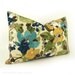 Floral Outdoor Decorative Throw Pillow Case, Cover - 12x18 Lumbar Cushion - Mustard Yellow, Navy Blue, Green, Aqua, Brown and Beige Flowers