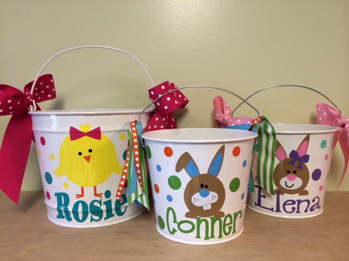 Personalized Easter basket 5 quart metal bucket name or