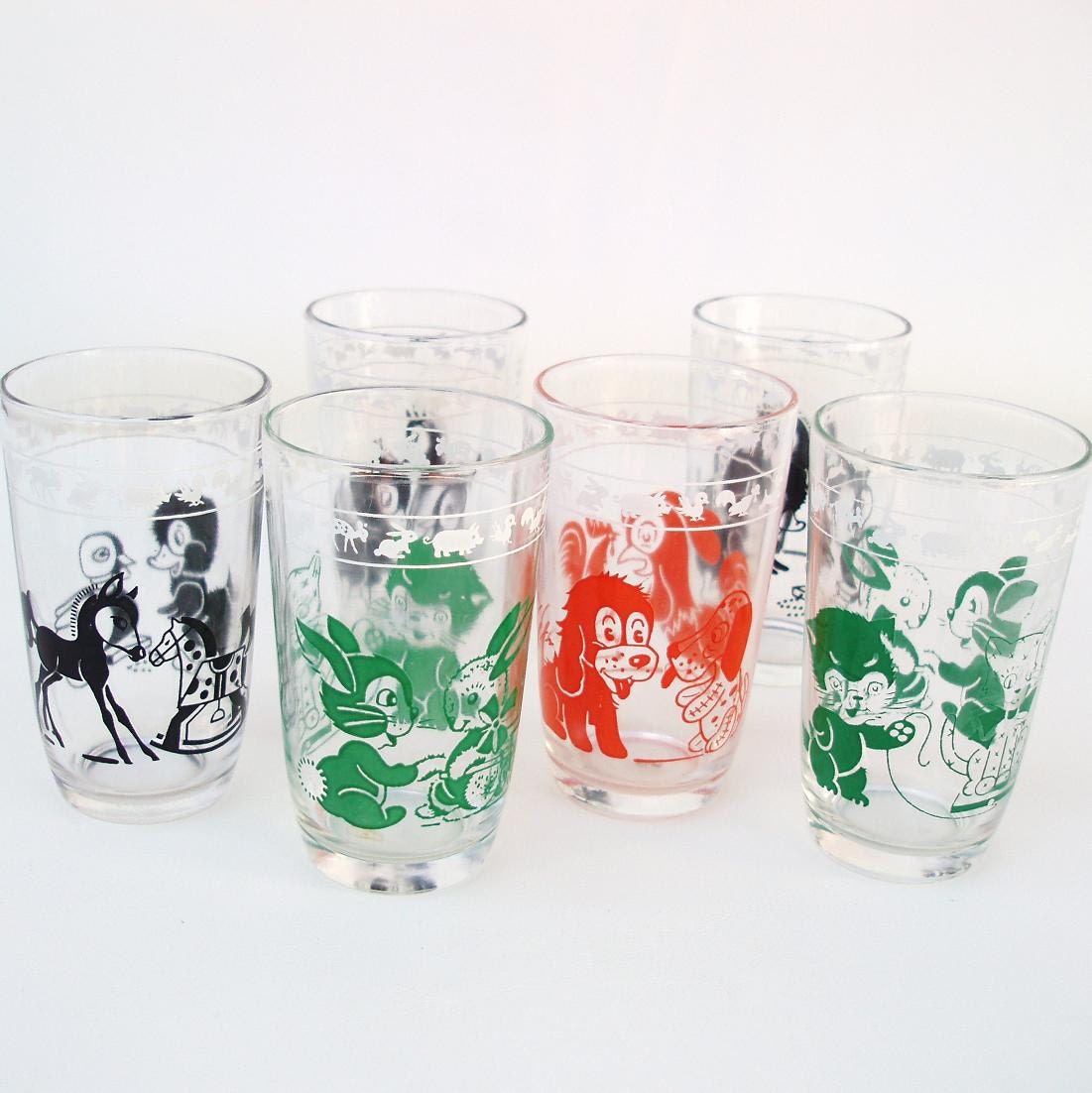 Vintage Swanky Swigs 50s Juice Glasses Farm Animals 1950s