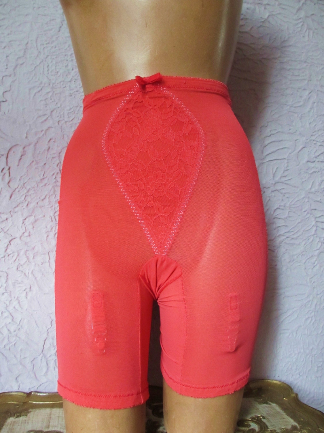 60s Vintage Sears Red Colorful Girdle Long Leg Small Medium