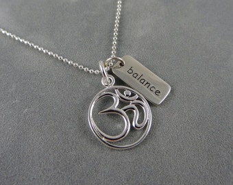 Sterling Om Necklace with Namaste Charm Yoga by sunflowerjewelry