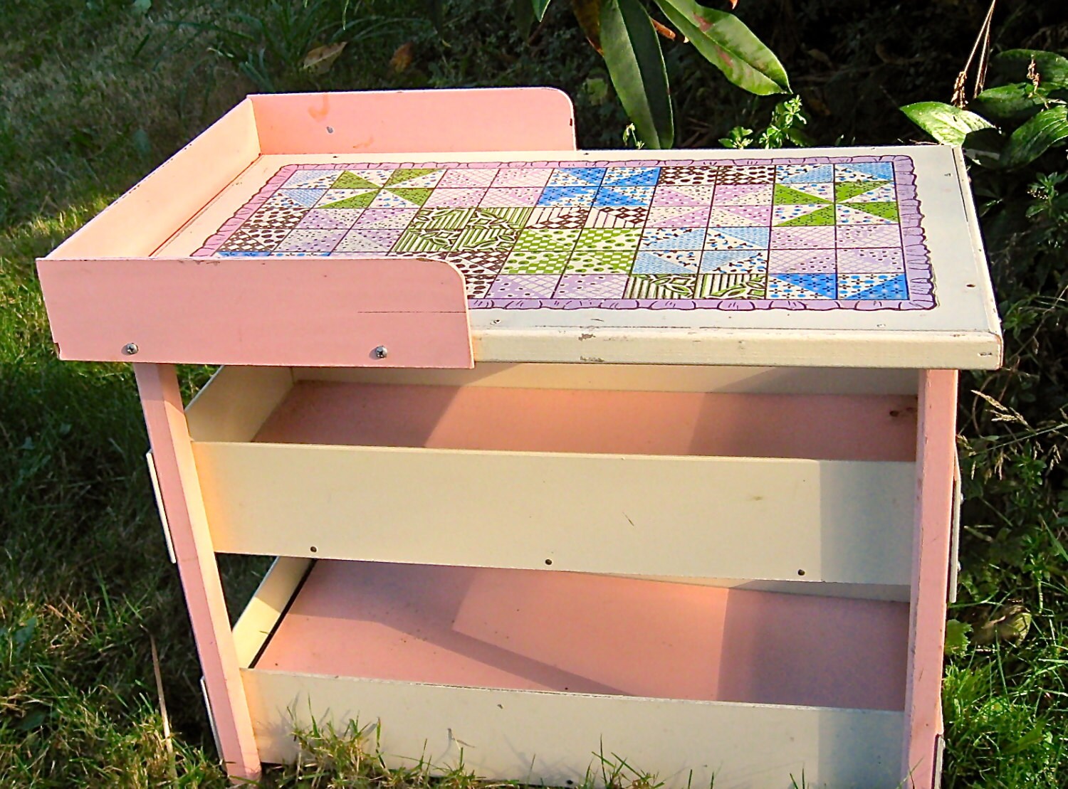 Take 20 off 1960’s Cass Toys RARE Pink & White Wood Doll Changing