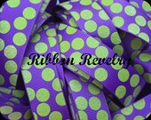 Lime sparkly silly dots printed on purple 7/8" grosgrain ribbon- Gorgeous in person- Halloween Il_170x135