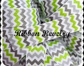 Mod Hoots coordinating Lime, grey & charcoal sparkly chevron printed on 7/8" grosgrain ribbon- Gorgeous in person- Halloween Il_170x135