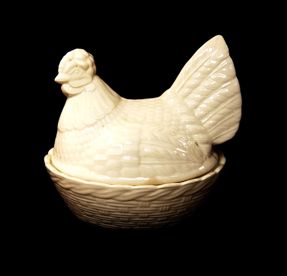 Vintage Chicken Ceramic Egg Basket Egg Crock Crown Devon