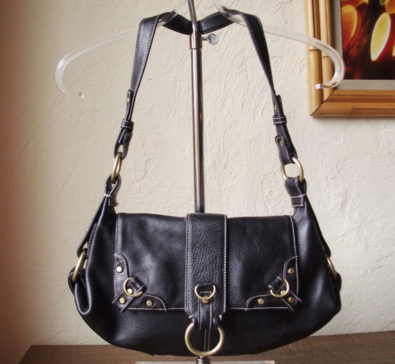 Perlina Black Leather Studded Shoulder Handbag by Deliciousbling