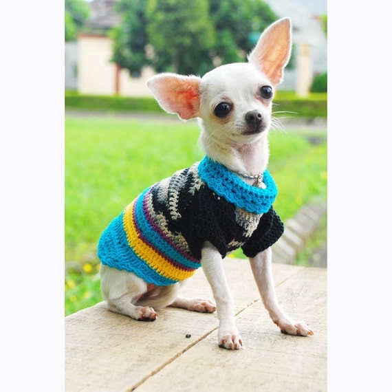 Cute Dog Clothes XXS Blue Black Turquoise Spring by myknitt