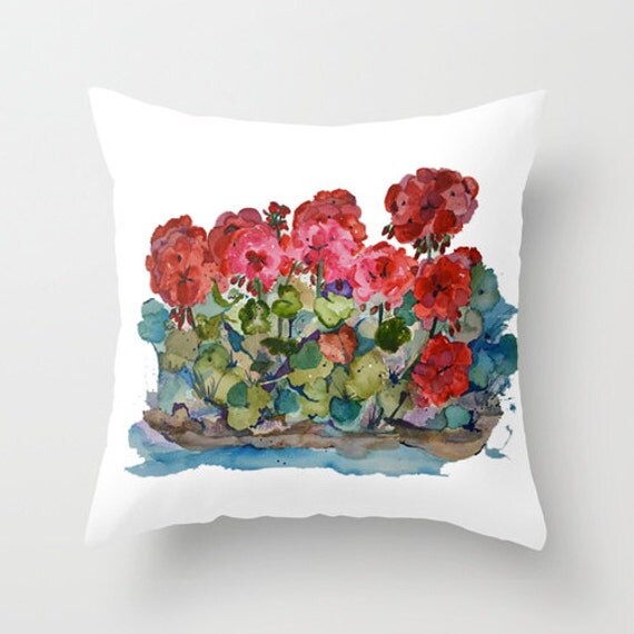 Outdoor Pillow Cover Red Geranium Love