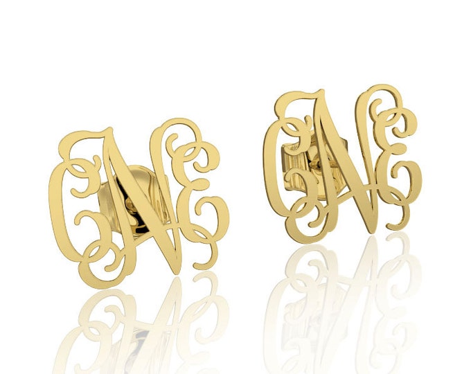 14K Gold Monogram earrings Personalized Name Earrings, letter earrings initial earring, nameplate earrings, custom earrings
