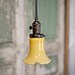 Pendant Lighting with Vintage Honey Gold Glass with Soft Ruffled Edge and Exposed Socket