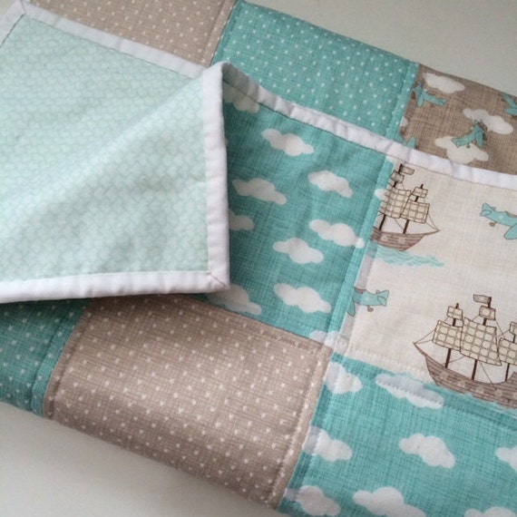 Baby Boy Quilt Patchwork Grey and White Baby Blanket