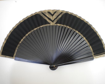 Black Gold Hand Fan Art Deco Bling SIZE OPTIONS Gatsby Style Colors Hand Painted by Kate Dengra Spain