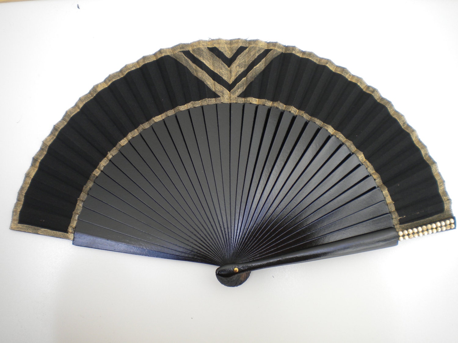 Black Gold Hand Fan Art Deco Bling 24cm Gatsby Style Colors