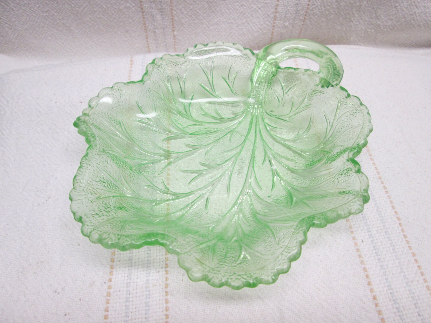 Green Depression Glass Candy Dish leaf dish