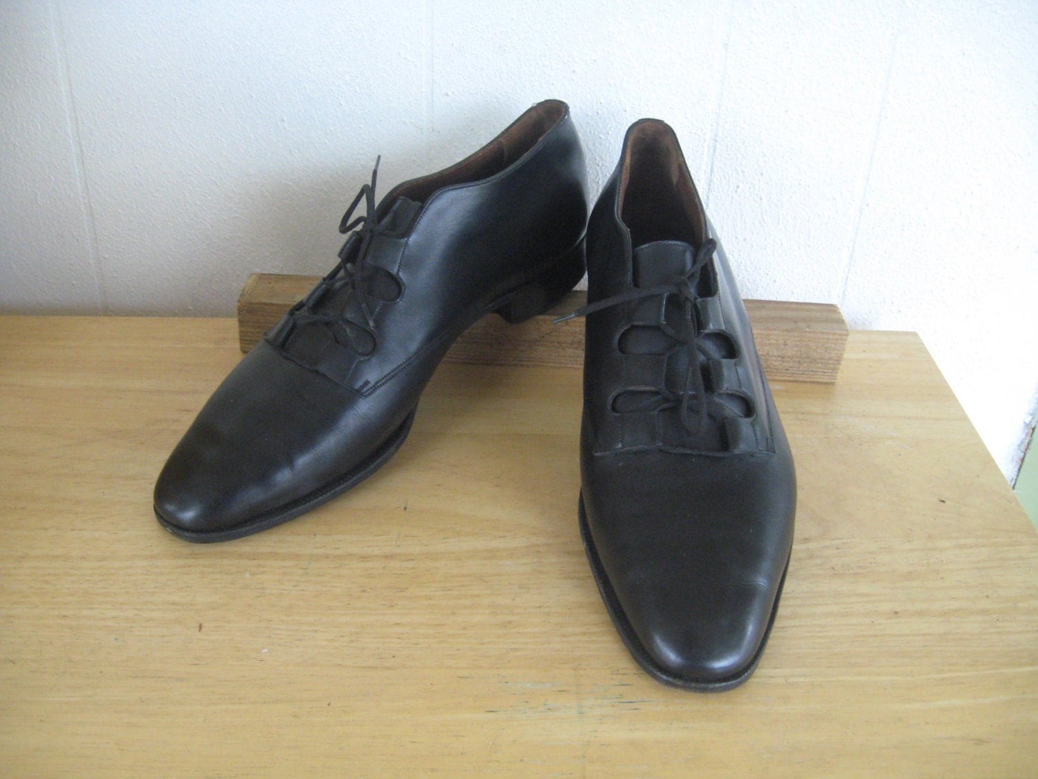 Vintage Mens Shoes 1950s Black Leather Oxfords 50s Fenestrier