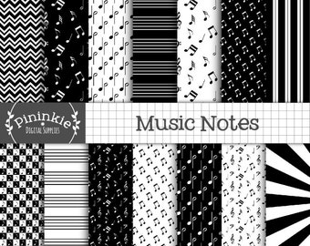 Music Digital Scrapbooking Paper, Black and White Digital Paper, Music Note Digital Paper, Instant Download, Commercial Use