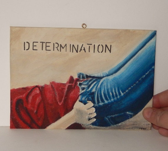 Acrylic painting of a girl in Blue jeans and a red