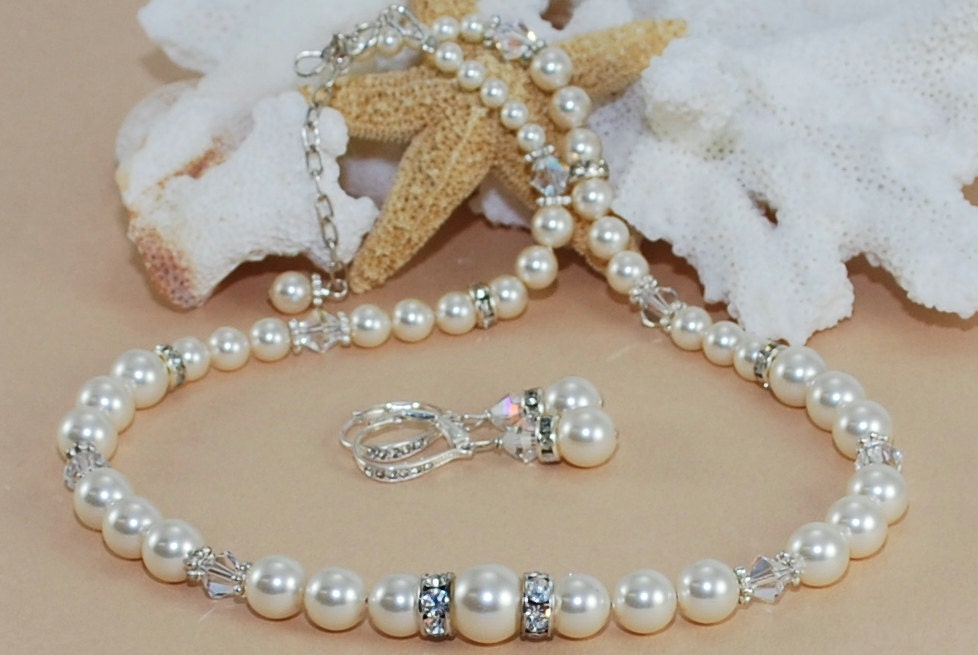 Silver pearl necklace set Clearance