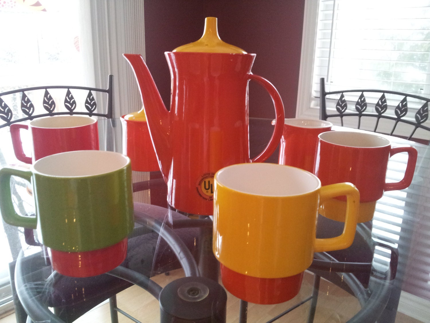 Vintage Orange/Yellow Electric Teapot Pottery Set From Japan Haute Juice